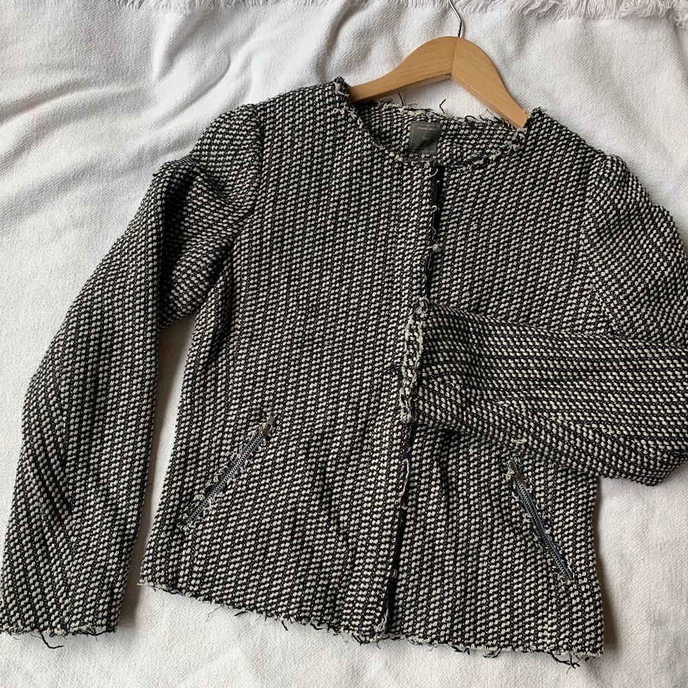GAP WOMENS BLACK AND WHITE TWEED BLAZER SIZE 8